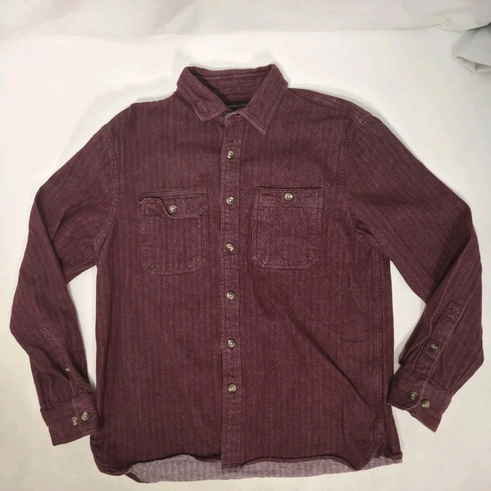Banana Republic Heritage Button Down Shirt Mens Medium Herringbone Dark Cherry